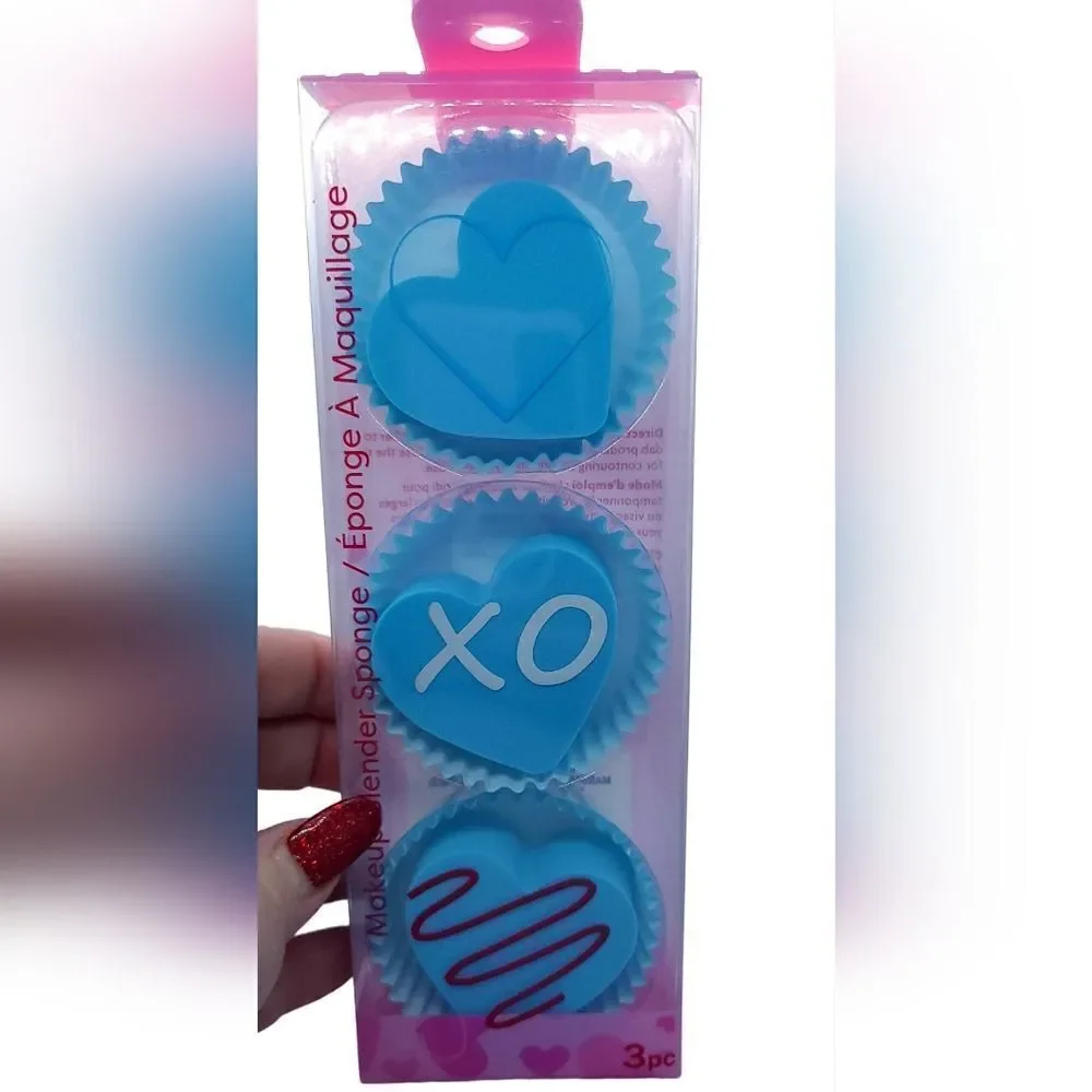 Makeup Blender Sponge 3pc Blue Heart Shaped Cupcake Sweet Girlfriend Gift